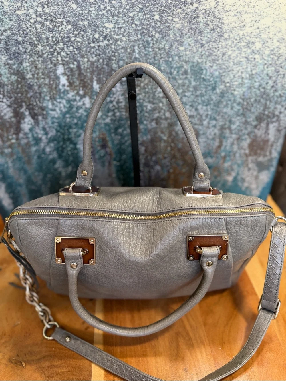 Elliott Lucca Leather Classic 2010s Albertine Metallic‎ Pewter Bag